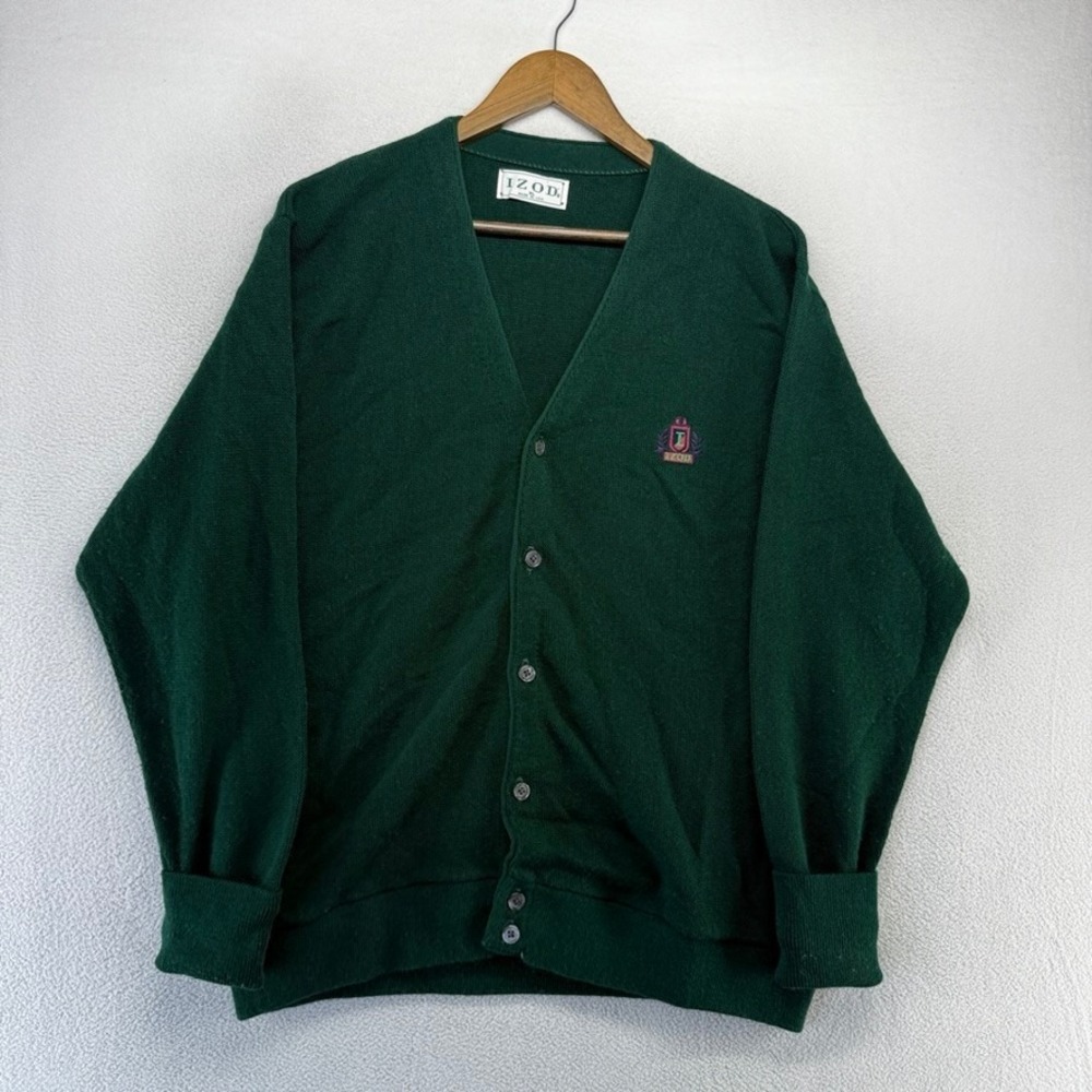 Vintage IZOD Cardigan Sweater Mens XL Green Crest Embroidered 90s Golf USA 90s